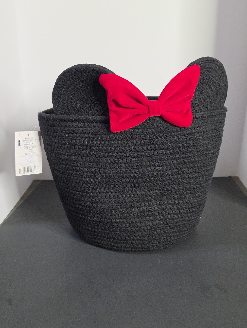 Disney Black Minnie Mouse Knit Rope Storage Basket with Red Bow